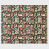 Vintage Christmas Presents Wrapping Paper Geschenkpapier (Flach)