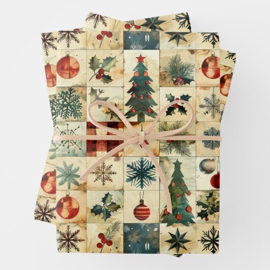 Vintage Christmas Quilt Geschenkpapier Set (Beispiel)