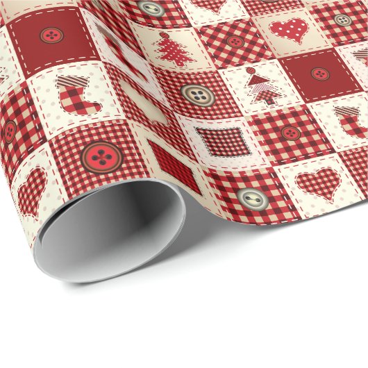 Vintage Christmas Quilt Muster Wrapping Paper Geschenkpapier (Rolleneckpunkt)