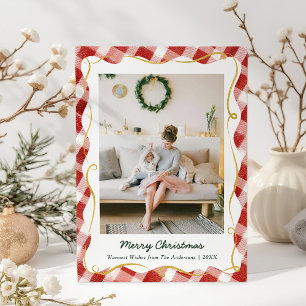 Vintage Christmas Red Gingham Pattern 1 Foto Feiertagskarte
