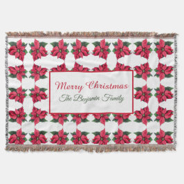 Vintage Christmas Red Poinsettias Pattern Decke