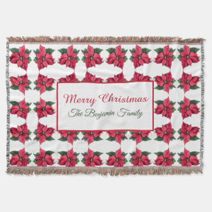 Vintage Christmas Red Poinsettias Pattern Decke