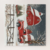 Vintage Christmas Red Truck, Barn, Land Puzzle (Horizontal)