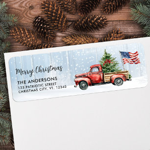 Vintage Christmas Red Truck Patriotic USA Flag