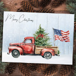 Vintage Christmas Red Truck Patriotic USA Flag Feiertagskarte<br><div class="desc">Vintage Red Truck Weihnachtskarten feiern die Ferien mit Patriotic Charm Freude und feierlichen Beifall in dieser Urlaubssaison mit unseren Vintagen Red Truck Weihnachtskarten. Diese Karten spiegeln perfekt den Geist eines rustikalen Winterwunderlandes wider und bestechen durch einen hübschen roten LKW, der mit einem Weihnachtsbaum im Hintergrund geschmückt ist, mit Set vor...</div>
