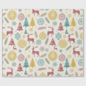 Vintage Christmas Reindeer & Ornaments Pattern Geschenkpapier (Flach)