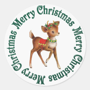 Vintage Christmas Reindeer Runder Aufkleber