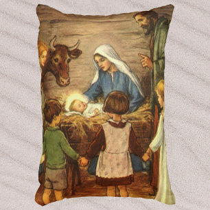 Vintage Christmas, Religious Nativity w Baby Jesus Dekokissen