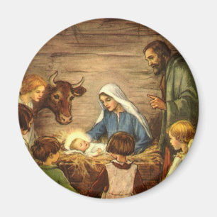 Vintage Christmas, Religious Nativity w Baby Jesus Magnet