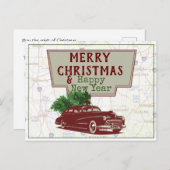 Vintage Christmas Road Trip Postkarte (Vorne/Hinten)