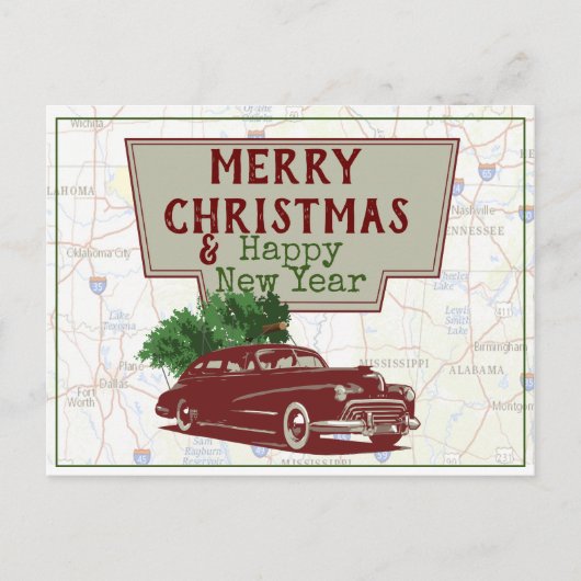 Vintage Christmas Road Trip Postkarte (Vorderseite)