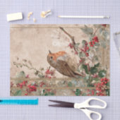 Vintage Christmas Robin and Cherries Decoupage Seidenpapier (Handwerk)