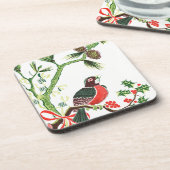 Vintage Christmas Robin Getränkeuntersetzer (Linke Seite)
