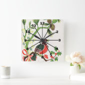 Vintage Christmas Robin Quadratische Wanduhr (Zuhause)