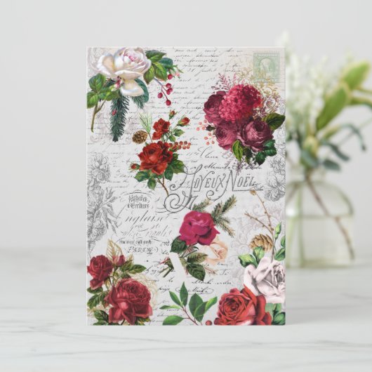 Vintage Christmas Rose Joyeux Weihnachten Ephemera (Stehend Vorderseite)