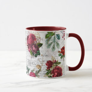 Vintage Christmas Rose Joyeux Weihnachten Ephemera Tasse