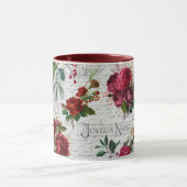 Vintage Christmas Rose Joyeux Weihnachten Ephemera Tasse (Zentrum)