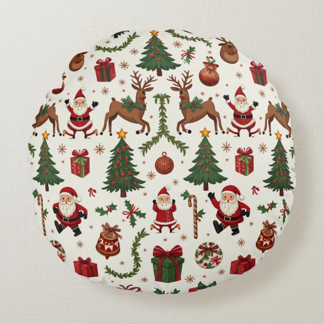 Vintage Christmas Round Throw Kissen (Vorderseite)