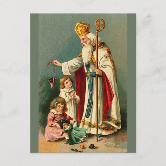 Vintage Christmas Saint Nicholas Feiertagspostkarte (Vorderseite)