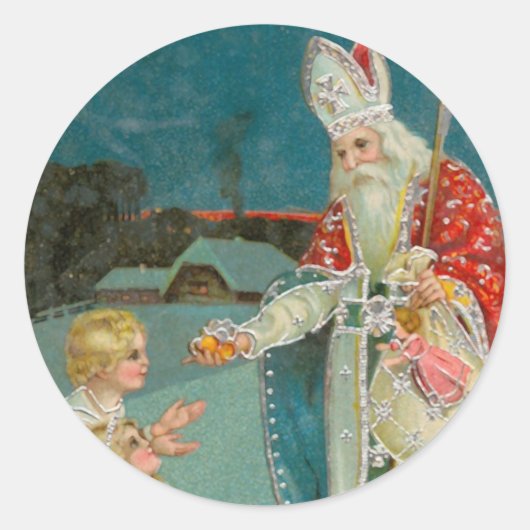 Vintage Christmas Saint Nicholas Fine Art Runder Aufkleber (Vorderseite)
