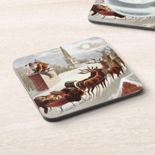 Vintage Christmas, Saint Nicholas on the Rooftop Getränkeuntersetzer (Linke Seite)