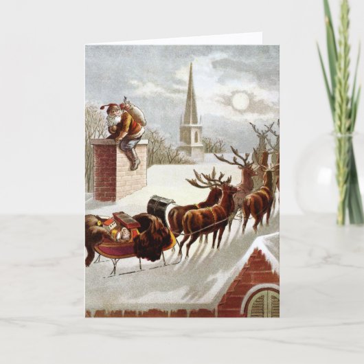 Vintage Christmas, Saint Nicholas on the Rooftop Karte (Vorderseite)