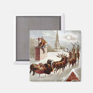 Vintage Christmas, Saint Nicholas on the Rooftop Magnet