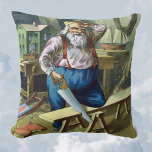 Vintage Christmas, Santa Claus Building Toys Saw Kissen<br><div class="desc">Vintage illustration Merry Christmas holiday design featuring a page from the book Santa Claus and His Works. Published by McLoughlin Brothers in 1889. The story tells of Santa's work making toys for all the good little boys and girls around the world. This Victorian Era image shows an old, jolly Saint...</div>