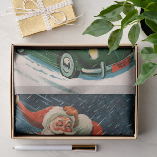 Vintage Christmas, Santa Claus in a Cute Car Seidenpapier