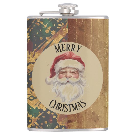 Vintage, Christmas, Santa Claus, Red Gold Green  Flachmann (Vorderseite)
