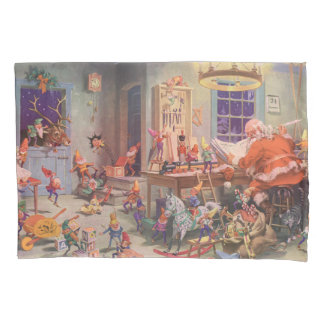 Vintage Christmas, Santa Claus with Elves Workshop Kissenbezug