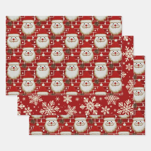 Vintage Christmas Santa Faces On Brick Geschenkpapier Set (Set)