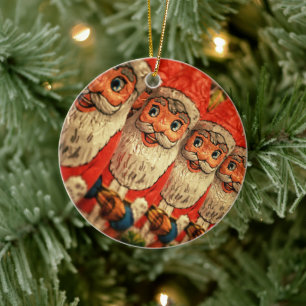 Vintage Christmas Santa Paper Mache Keramik Ornament