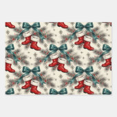 Vintage Christmas Santa’s Boots & Bows Geschenkpapier Set (Vorderseite 3)