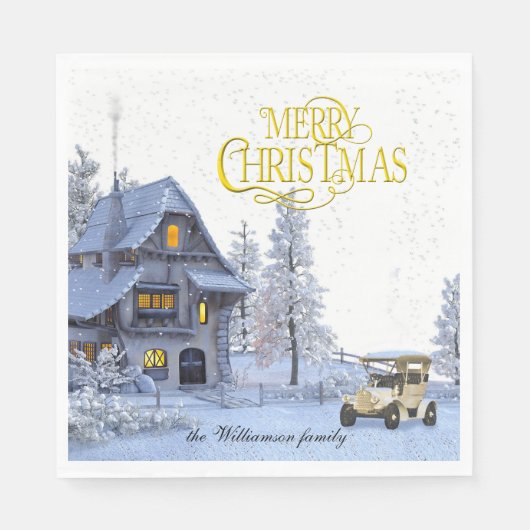 Vintage Christmas scene Merry Christmas and Photo Serviette (Vorderseite)