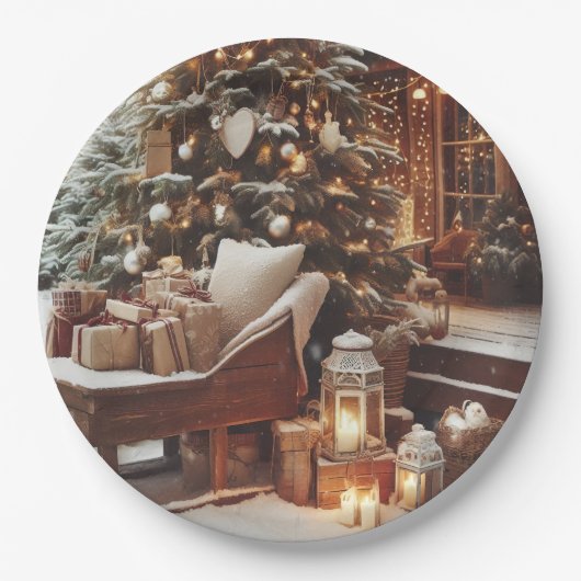 Vintage Christmas Scene Pappteller (Vorderseite)