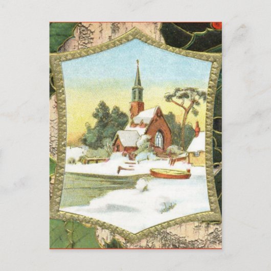 Vintage Christmas Scene Postcard Feiertagspostkarte (Vorderseite)