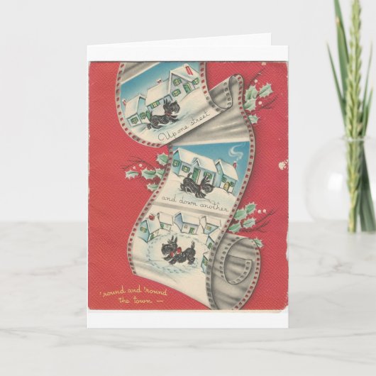 Vintage Christmas Scottie Dog Feiertagskarte (Vorderseite)