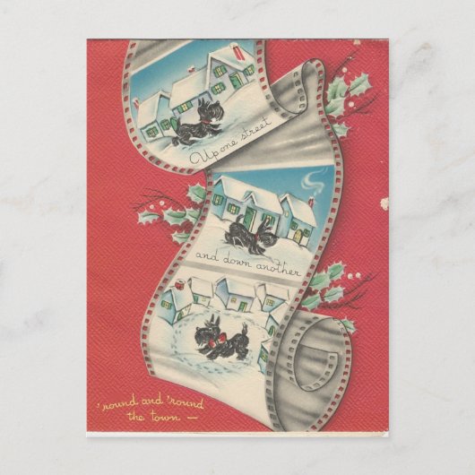 Vintage Christmas Scottie Dog Feiertagspostkarte (Vorderseite)
