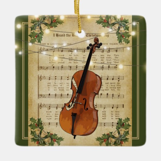 Vintage Christmas Sheet Music Cello Keramikornament (Vorderseite)