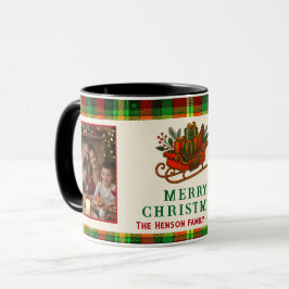 Vintage Christmas Sledge Gifts Plaid 2 Photos Tasse