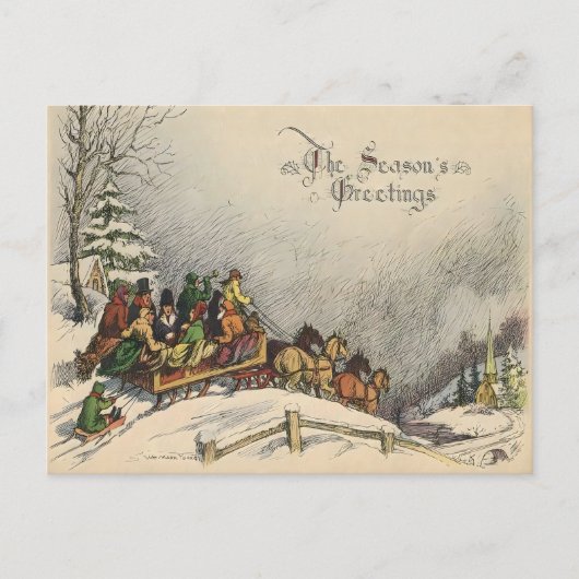 Vintage Christmas Sleigh Ride Postkarte (Vorderseite)