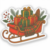 Vintage Christmas Sleigh with Gifts Aufkleber (Vorderseite)
