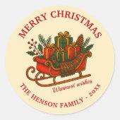 Vintage Christmas Sleigh with Gifts Runder Aufkleber (Vorderseite)