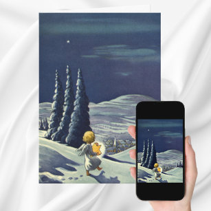 Vintage Christmas, Snow Angel Walking with a Star Feiertagskarte