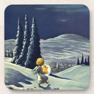 Vintage Christmas, Snow Angel Walking with a Star Untersetzer