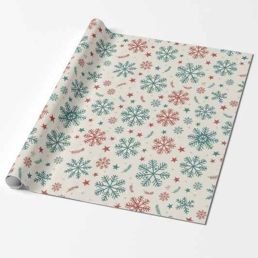 Vintage Christmas Snowflakes & Stars Pattern Geschenkpapier (Ungerollt)