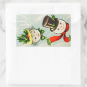 Vintage Christmas Snowman Couple Rechteckiger Aufkleber (Tasche)