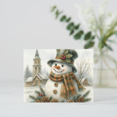 Vintage Christmas Snowman Cozy Winter Holiday Postkarte (Stehend Vorderseite)
