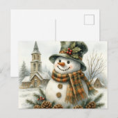 Vintage Christmas Snowman Cozy Winter Holiday Postkarte (Vorne/Hinten)